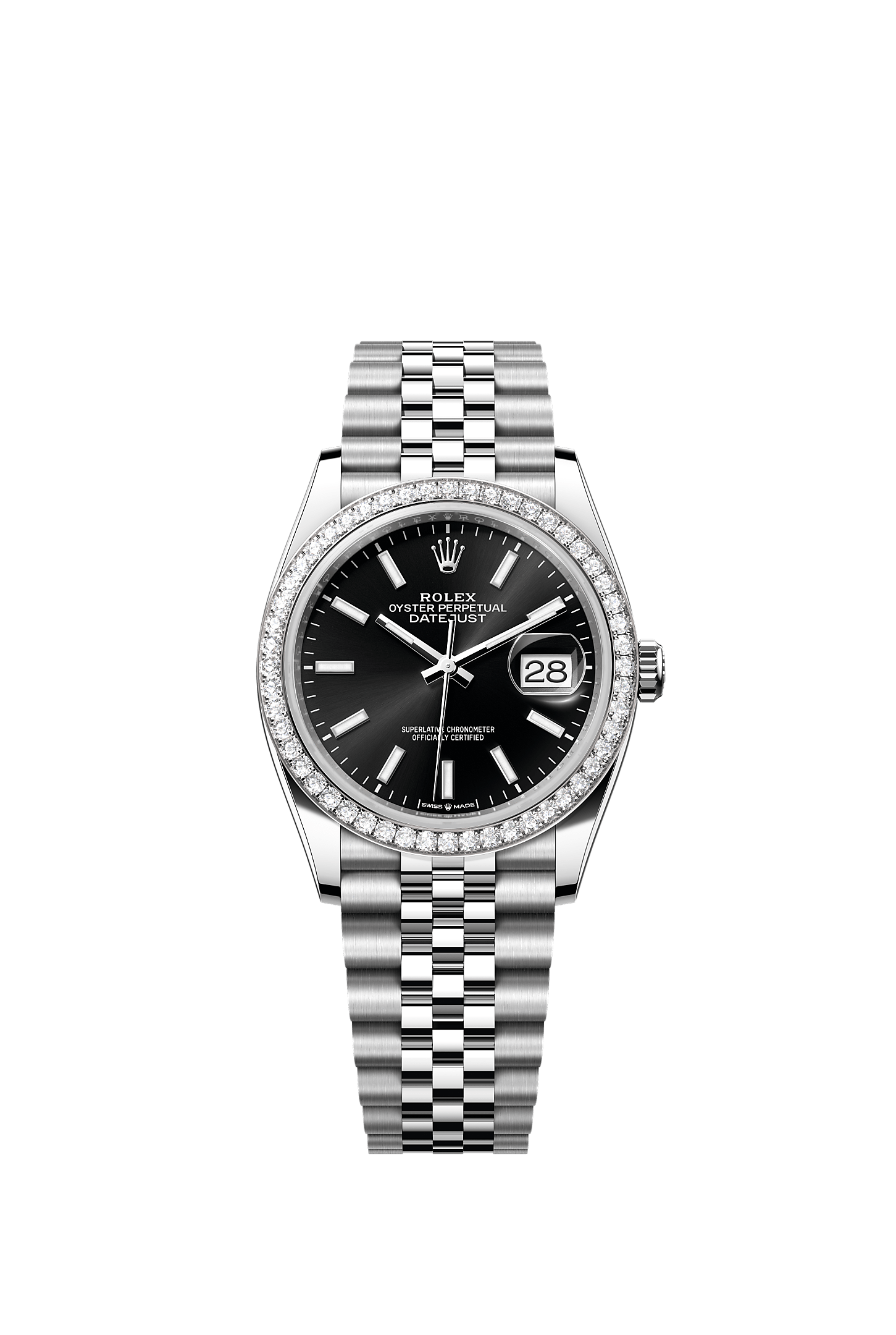 ROLEX DATEJUST 36MM BLACK INDEX DIAL DIAMOND BEZEL JUBILEE BRACELET 126284RBR