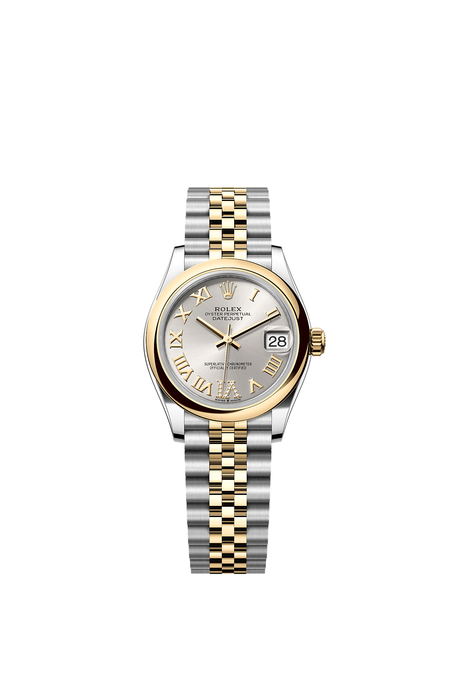 ROLEX LADY-DATEJUST 31MM TWO-TONE YELLOW GOLD SILVER ROMAN DIAMOND DIAL DOMED BEZEL JUBILEE BRACELET 278243