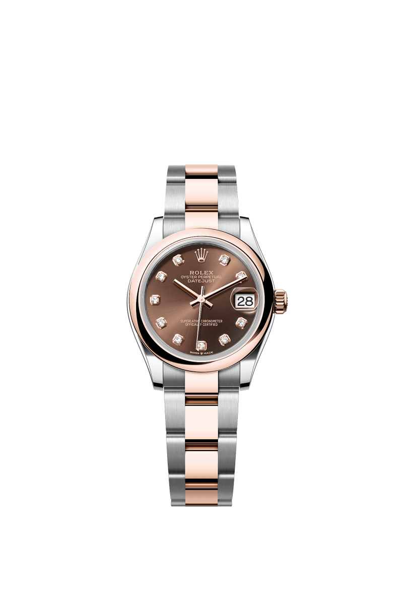 ROLEX LADY-DATEJUST 31MM TWO-TONE EVEROSE GOLD CHOCOLATE DIAMOND DIAL DOMED BEZEL OYSTER BRACELET 278241