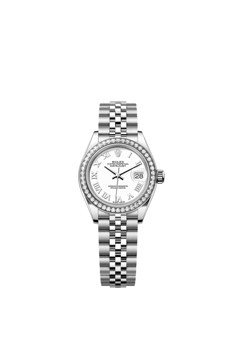 ROLEX LADY-DATEJUST 28MM WHITE ROMAN DIAL DIAMOND-SET BEZEL JUBILEE BRACELET 279384RBR