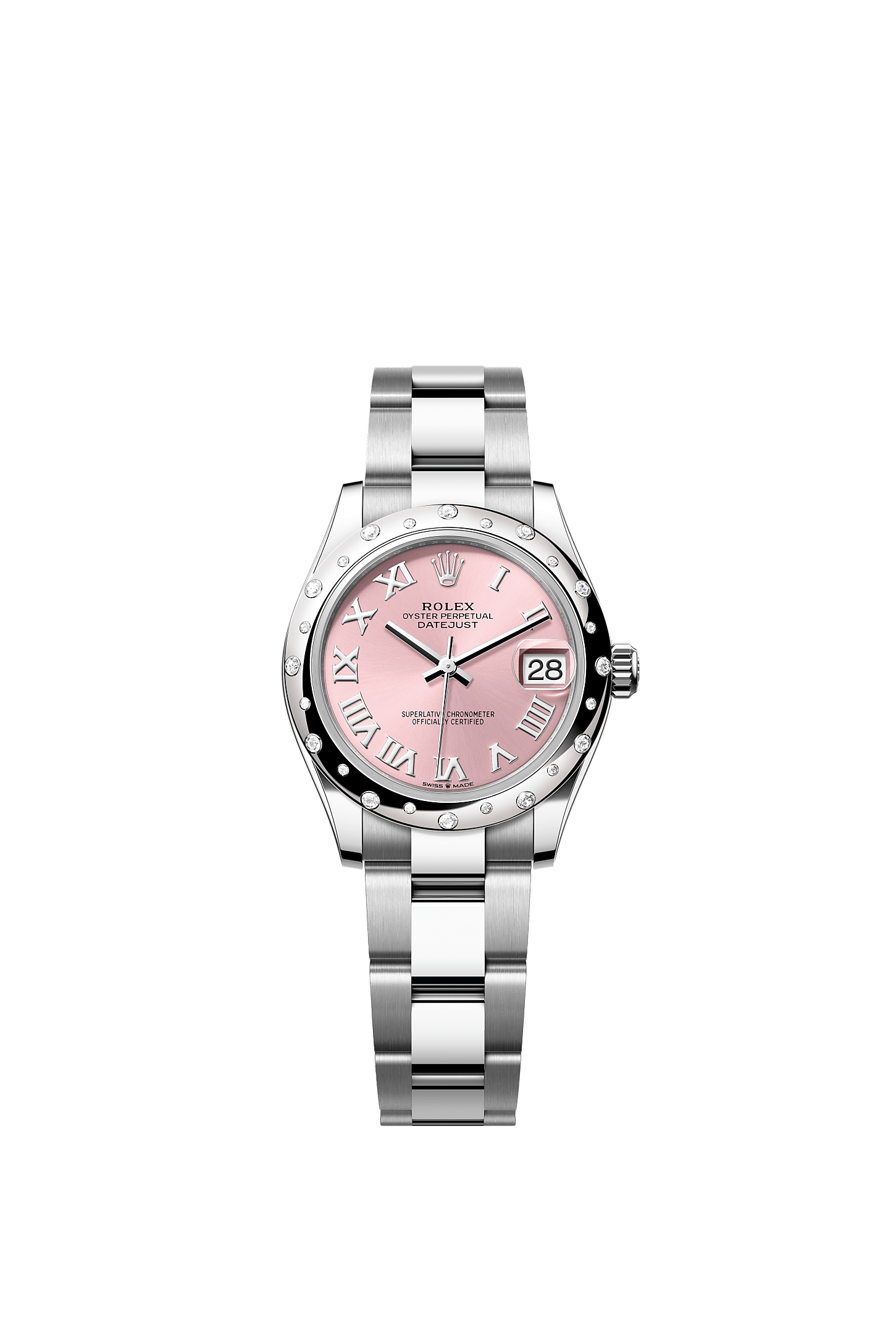 ROLEX LADY-DATEJUST 31MM PINK ROMAN DIAL DIAMOND-SET SMOOTH DOMED BEZEL OYSTER BRACELET 278344RBR