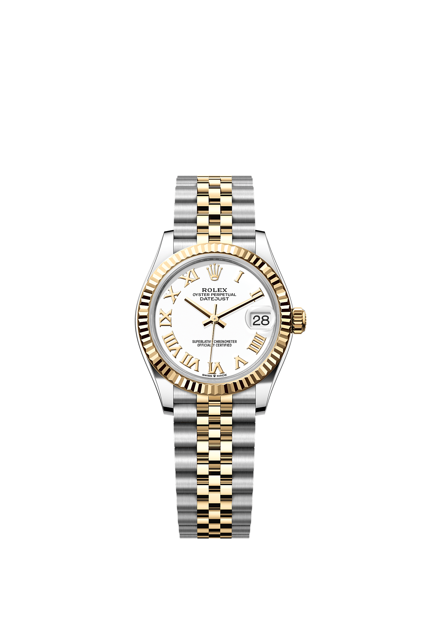 ROLEX LADY-DATEJUST 31MM TWO-TONE YELLOW GOLD WHITE ROMAN DIAL FLUTED BEZEL JUBILEE BRACELET 278273
