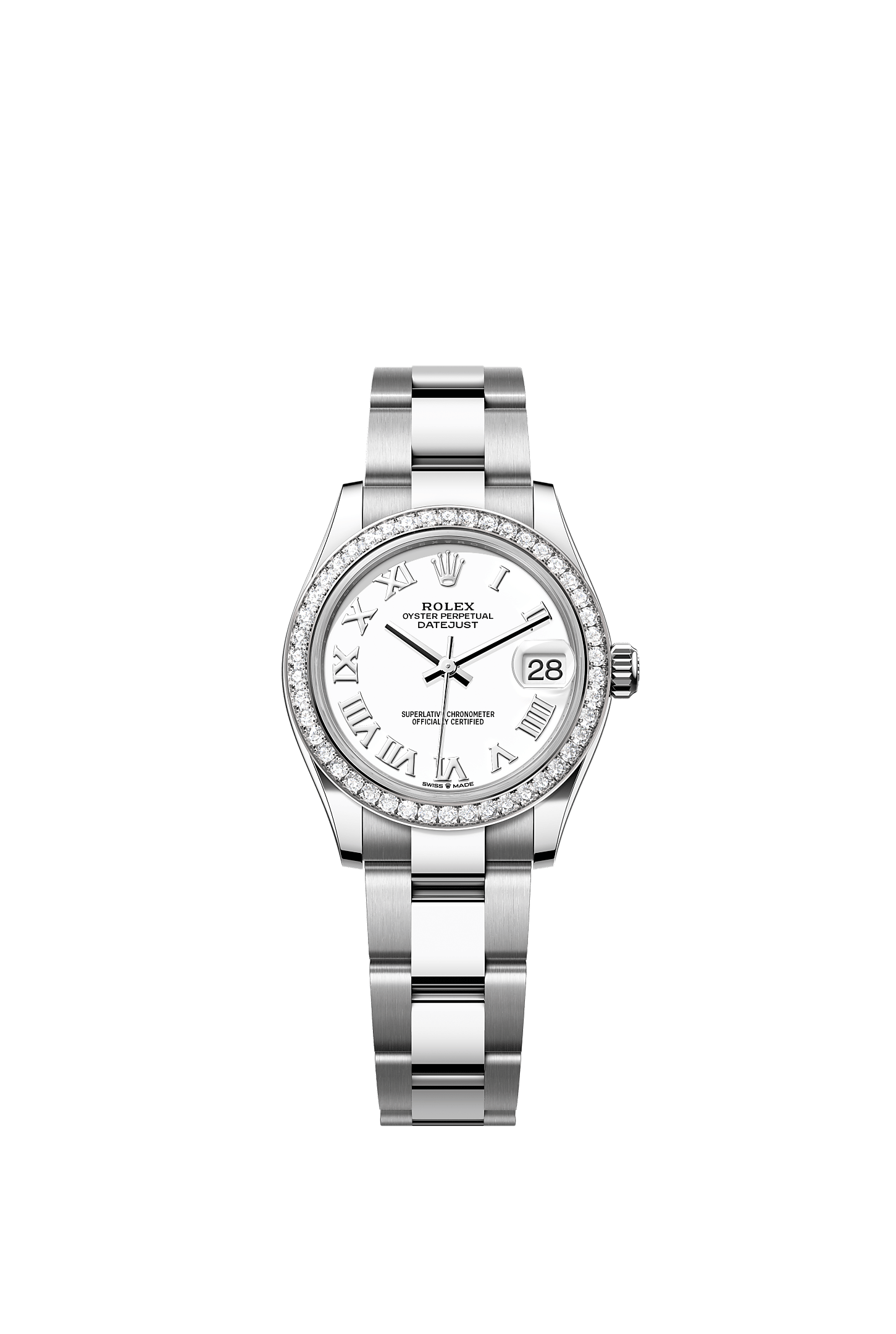 ROLEX LADY-DATEJUST 31MM WHITE ROMAN DIAL DIAMOND BEZEL OYSTER BRACELET 278384RBR