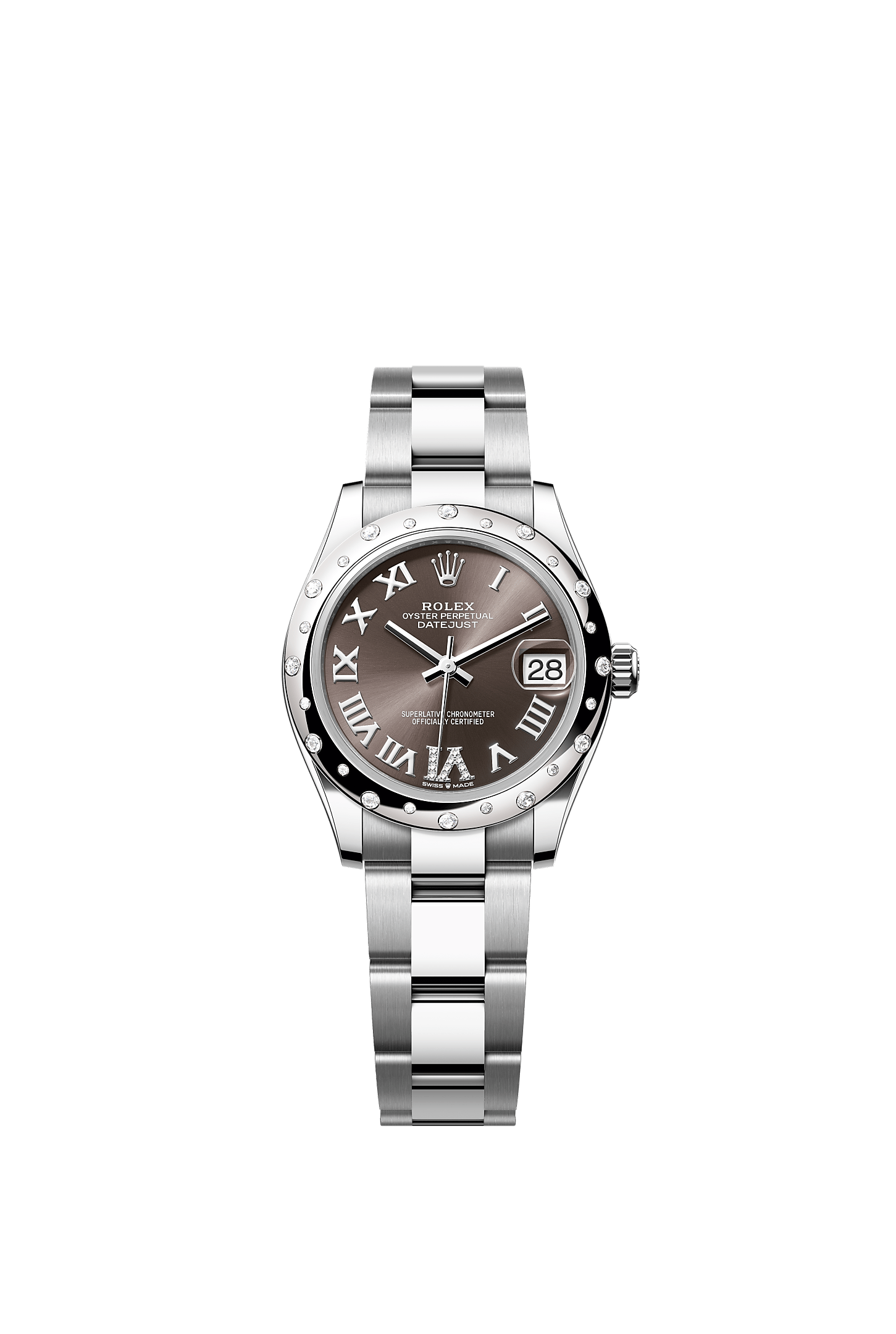 ROLEX LADY-DATEJUST 31MM DARK GREY ROMAN DIAMOND DIAL DIAMOND-SET SMOOTH DOMED BEZEL OYSTER BRACELET 278344RBR