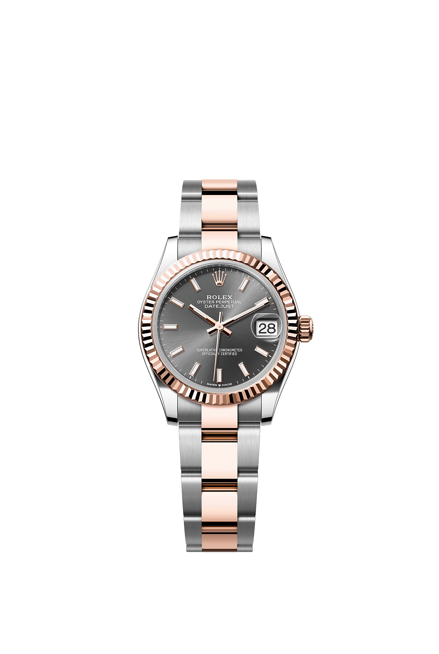 ROLEX LADY-DATEJUST 31MM TWO-TONE EVEROSE GOLD SLATE INDEX DIAL FLUTED BEZEL OYSTER BRACELET 278271