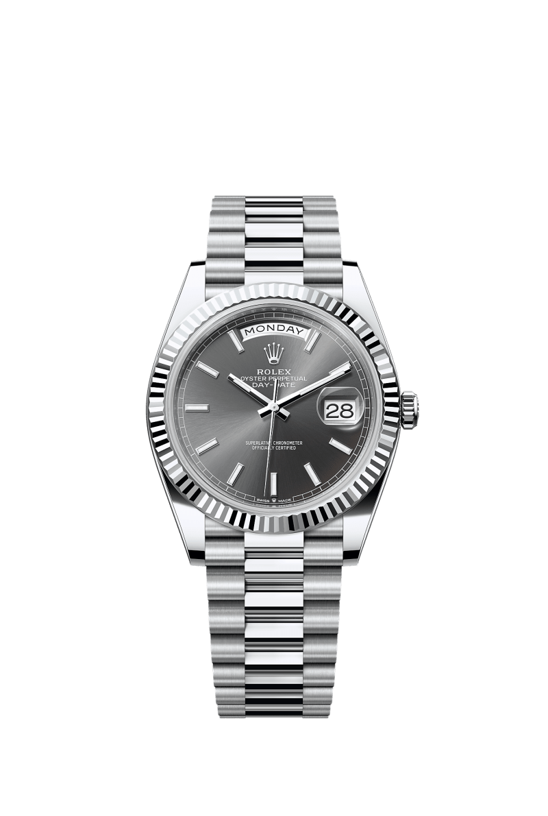 ROLEX DAY-DATE 40MM PLATINUM SLATE INDEX DIAL FLUTED BEZEL PRESIDENT BRACELET 228236