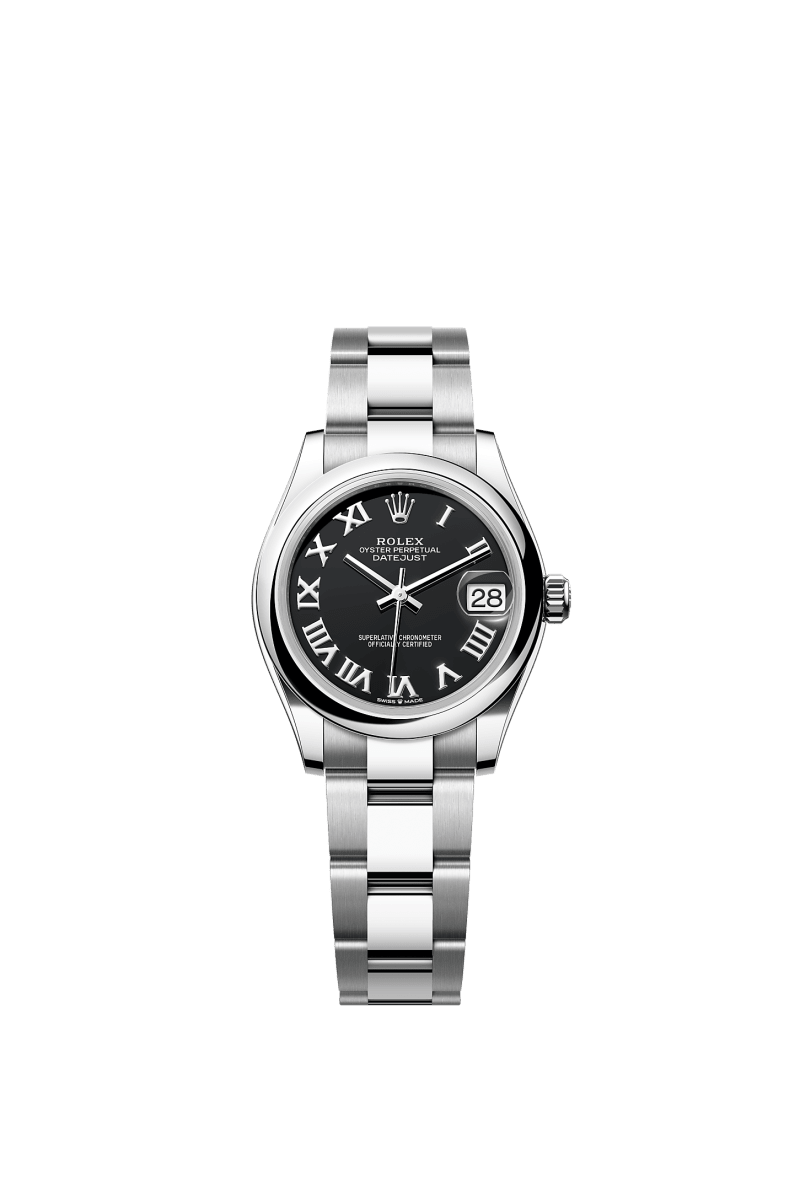 ROLEX LADY-DATEJUST 31MM BLACK ROMAN DIAL SMOOTH BEZEL OYSTER BRACELET 278240
