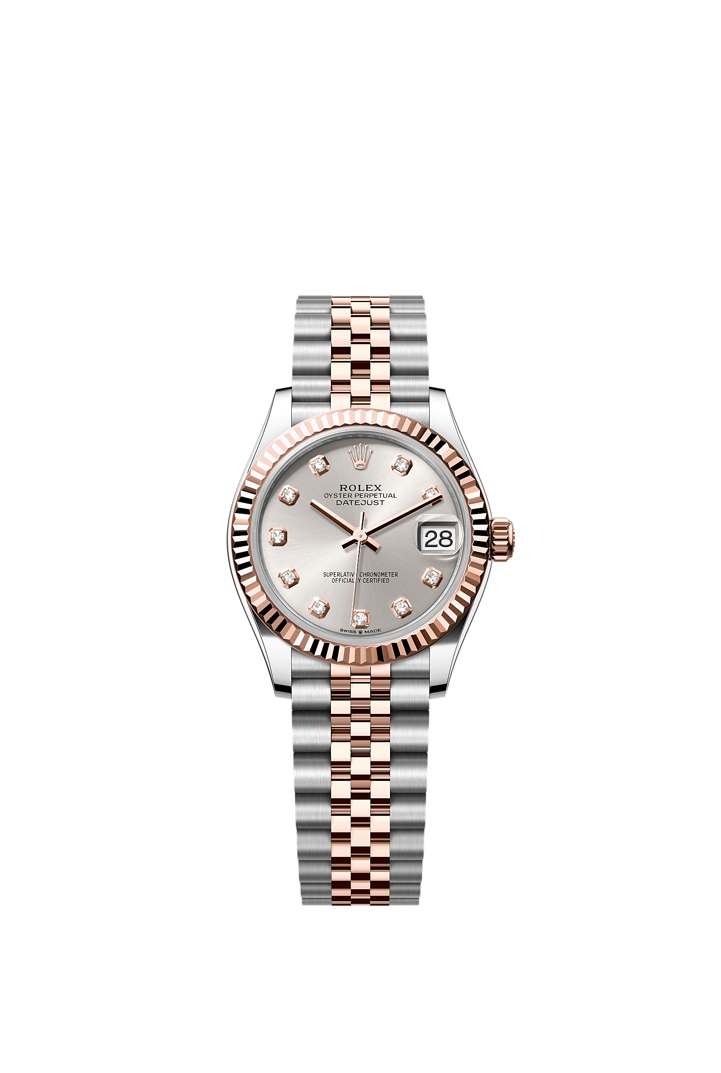 ROLEX LADY-DATEJUST 31MM TWO-TONE EVEROSE GOLD SILVER DIAL FLUTED BEZEL JUBILEE BRACELET 278271