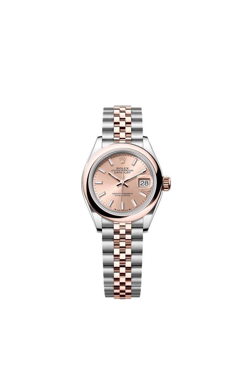 ROLEX LADY-DATEJUST 28MM TWO-TONE EVEROSE GOLD ROSE INDEX DIAL DOMED BEZEL JUBILEE BRACELET 279161