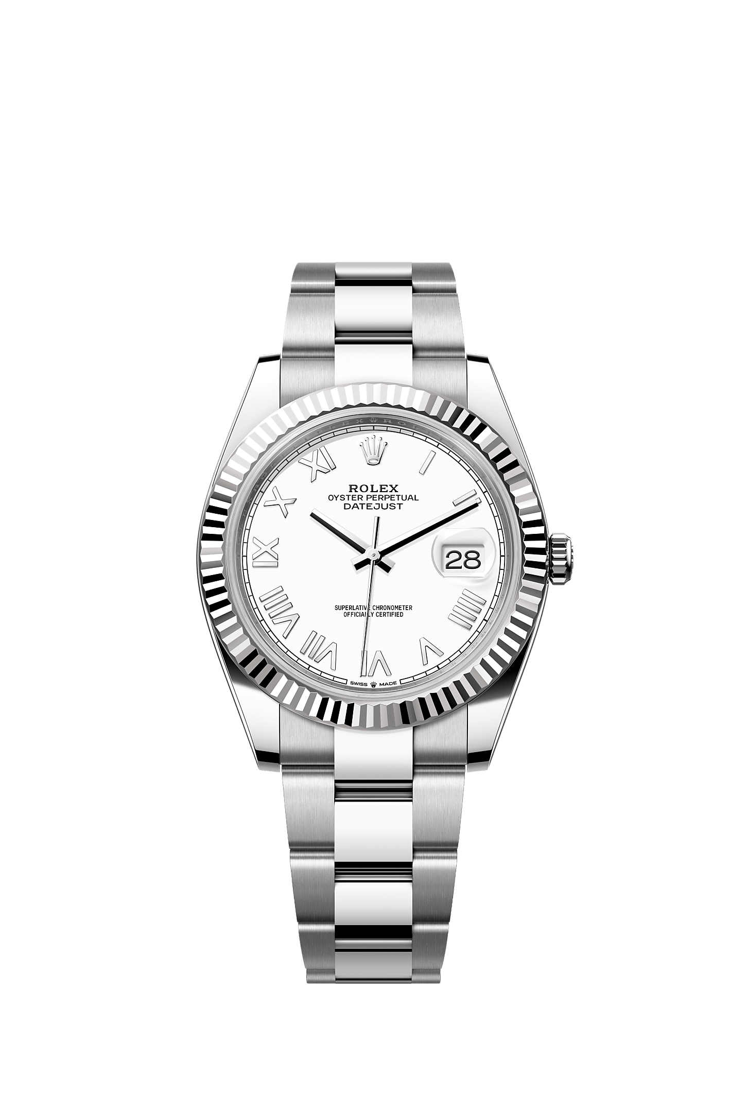 ROLEX DATEJUST 41MM WHITE ROMAN DIAL FLUTED BEZEL OYSTER BRACELET 126334