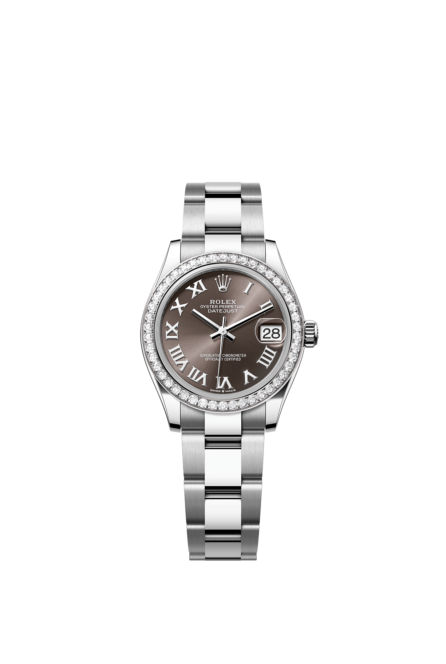 ROLEX LADY-DATEJUST 31MM DARK GREY ROMAN DIAL DIAMOND BEZEL OYSTER BRACELET 278384RBR