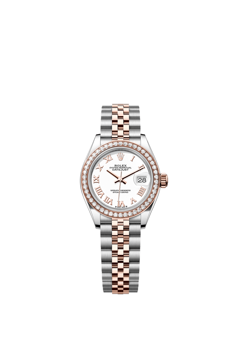 ROLEX LADY-DATEJUST 28MM TWO-TONE EVEROSE GOLD WHITE ROMAN DIAL DIAMOND-SET BEZEL JUBILEE BRACELET 279381RBR
