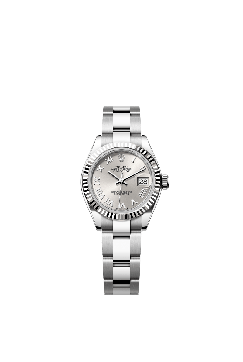 ROLEX LADY-DATEJUST 28MM SILVER ROMAN DIAL FLUTED BEZEL OYSTER BRACELET 279174