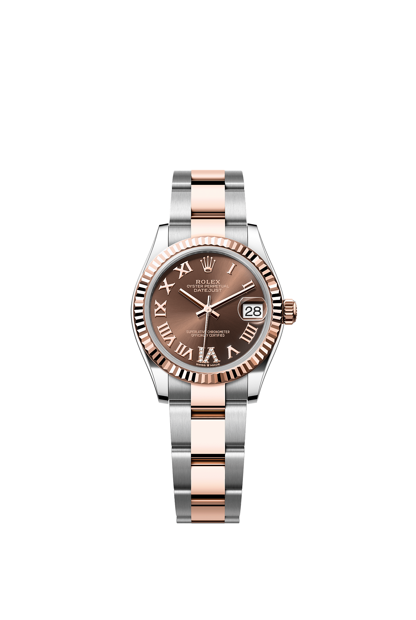 ROLEX LADY-DATEJUST 31MM TWO-TONE EVEROSE GOLD CHOCOLATE ROMAN DIAMOND DIAL FLUTED BEZEL OYSTER BRACELET 278271