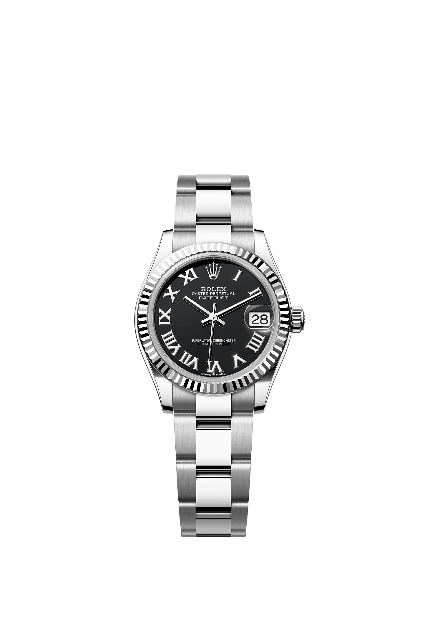 ROLEX LADY-DATEJUST 31MM BLACK ROMAN DIAL FLUTED BEZEL OYSTER BRACELET 278274