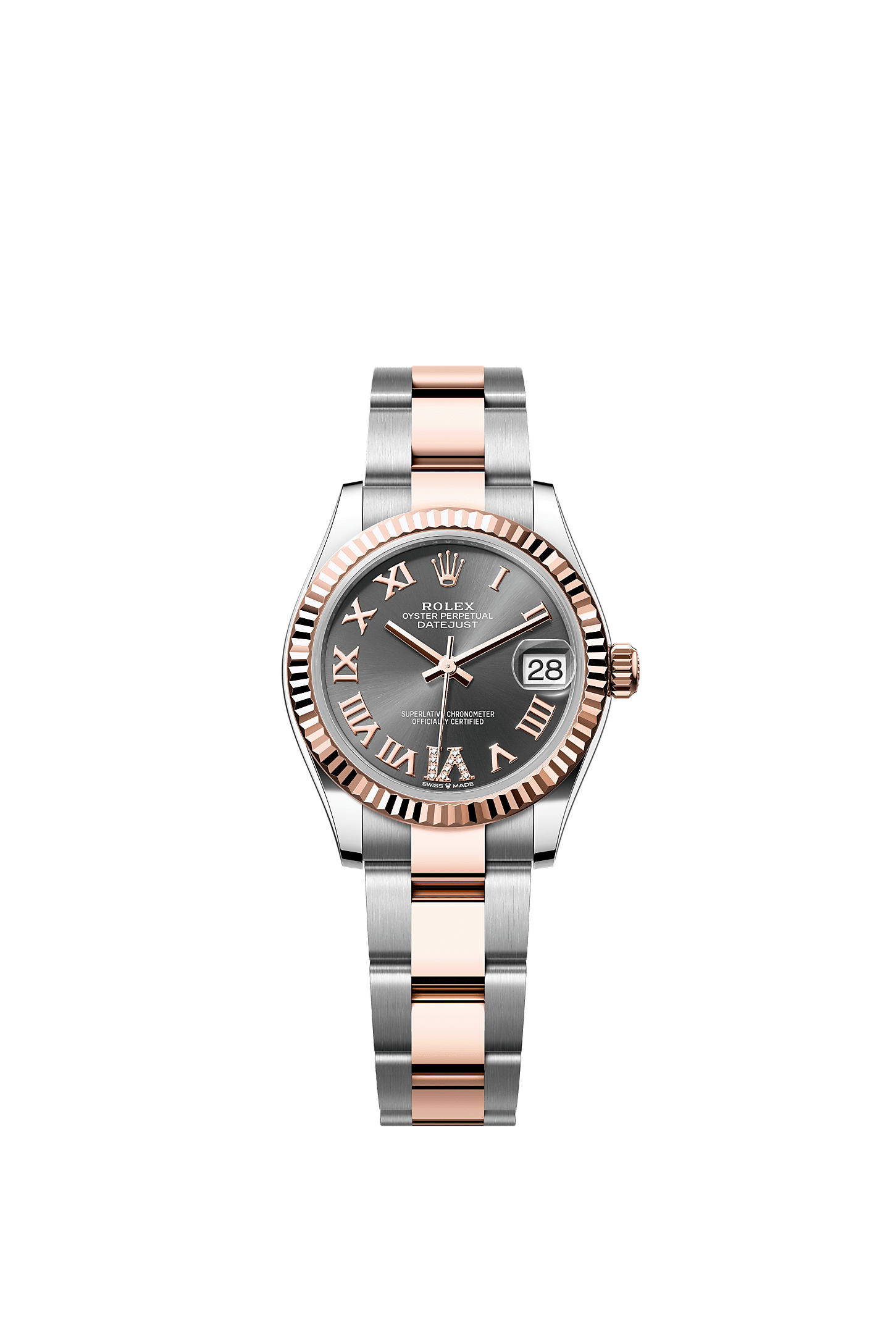 ROLEX LADY-DATEJUST 31MM TWO-TONE EVEROSE GOLD SLATE ROMAN DIAMOND DIAL FLUTED BEZEL OYSTER BRACELET 278271