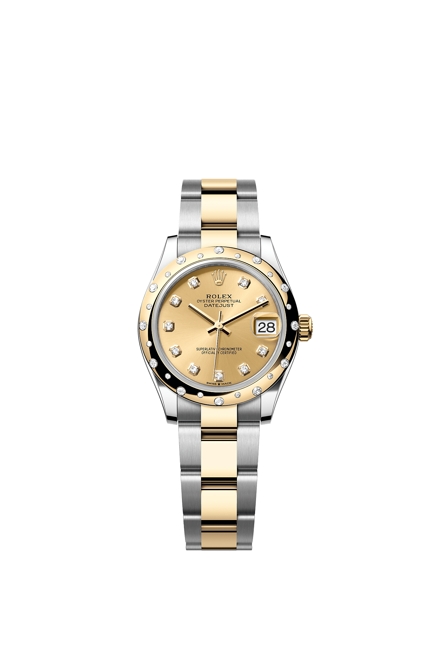 ROLEX LADY-DATEJUST 31MM TWO-TONE YELLOW GOLD CHAMPAGNE DIAL DIAMOND DOMED BEZEL OYSTER BRACELET 278343RBR