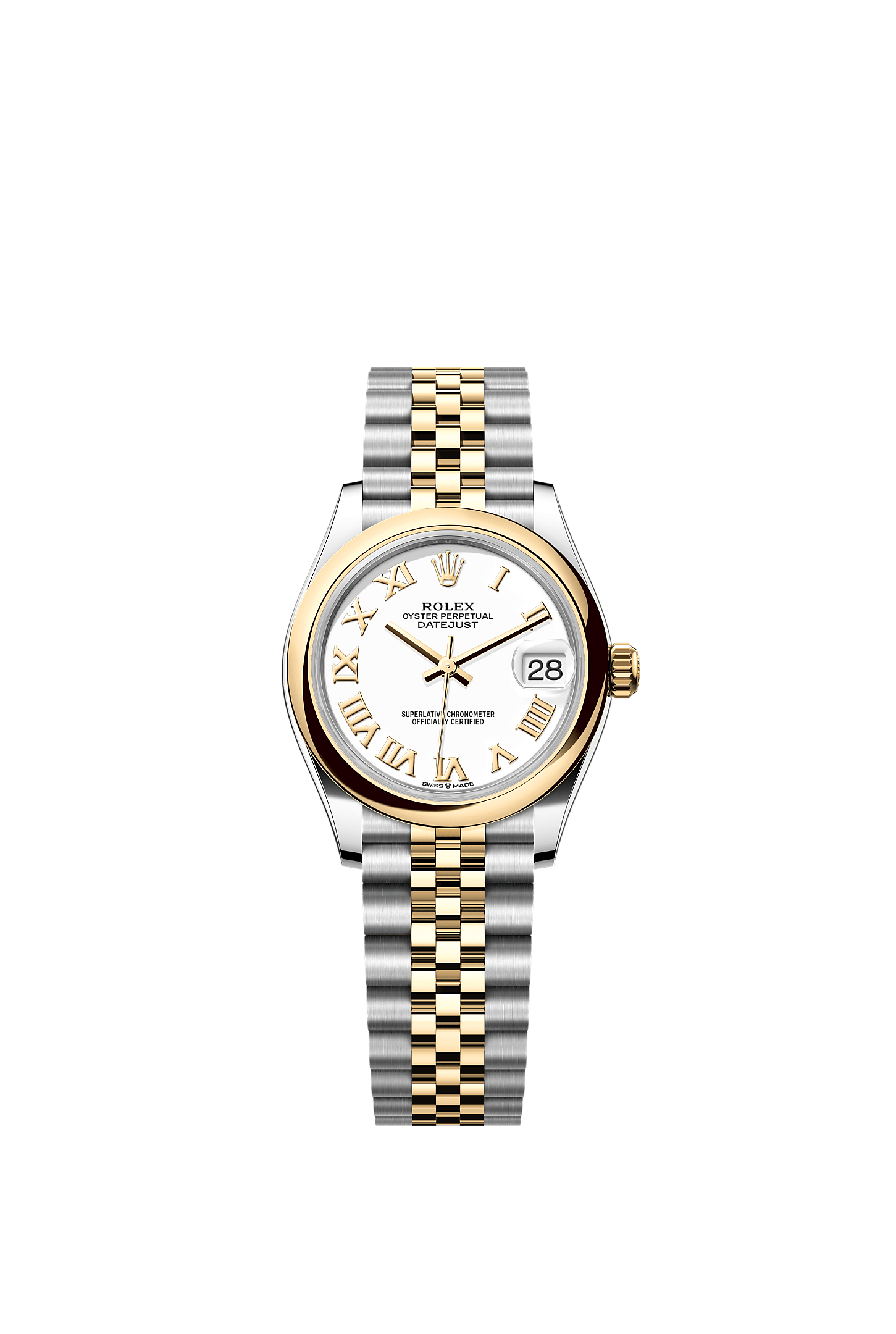 ROLEX LADY-DATEJUST 31MM TWO-TONE YELLOW GOLD WHITE ROMAN DIAL DOMED BEZEL JUBILEE BRACELET 278243