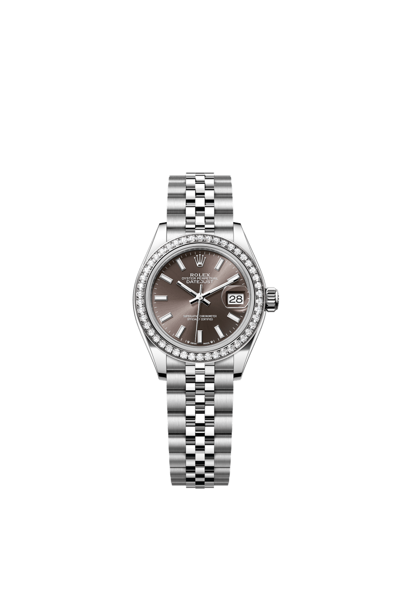ROLEX LADY-DATEJUST 28MM DARK GREY INDEX DIAL DIAMOND-SET BEZEL JUBILEE BRACELET 279384RBR