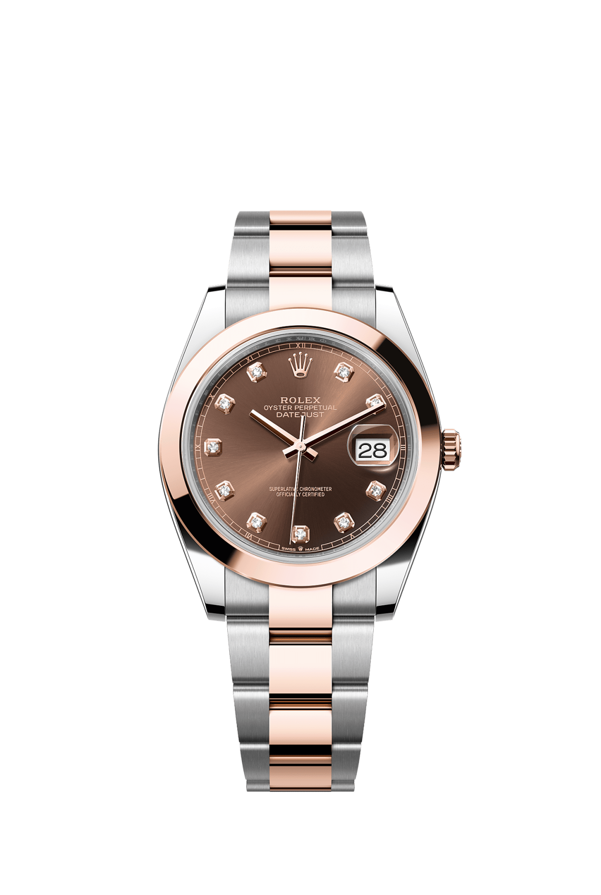 ROLEX DATEJUST 41MM TWO-TONE EVEROSE GOLD CHOCOLATE DIAMOND DIAL SMOOTH BEZEL OYSTER BRACELET 126301