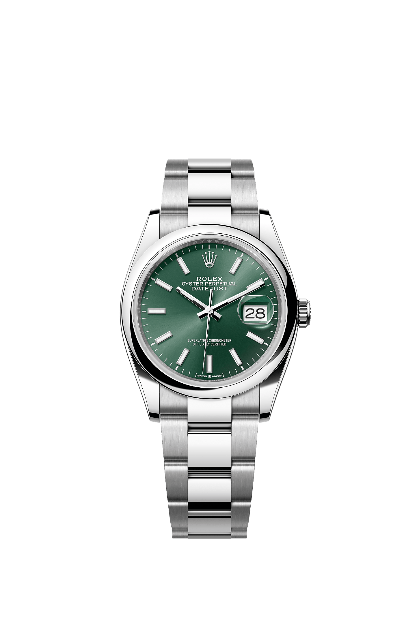 ROLEX DATEJUST 36 MINT GREEN INDEX DIAL SMOOTH BEZEL OYSTER BRACELET 126200