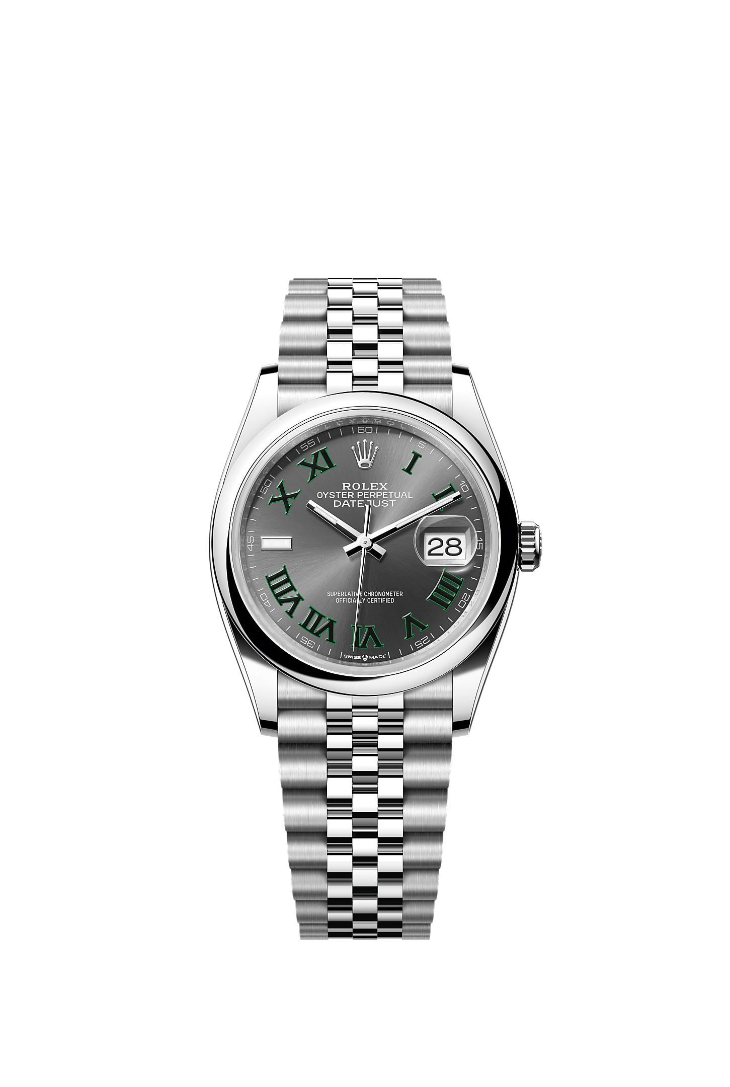 ROLEX DATEJUST 36 "WIMBLEDON" SLATE ROMAN DIAL SMOOTH BEZEL JUBILEE BRACELET 126200