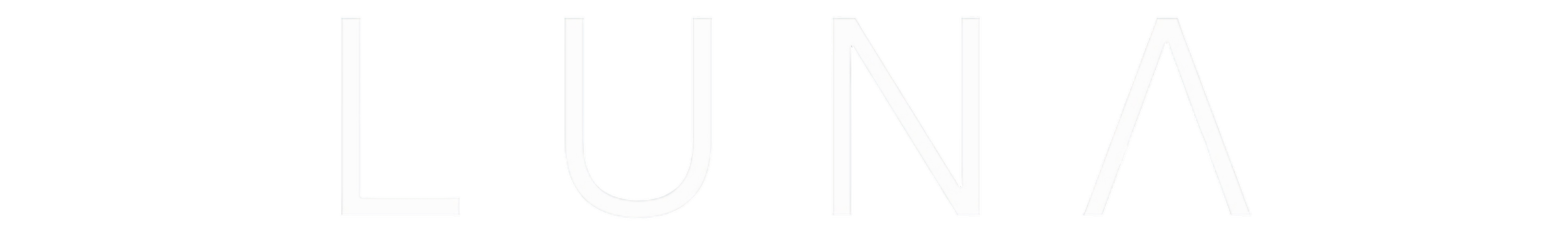 Large white text spelling 'LUNA' on a black background.