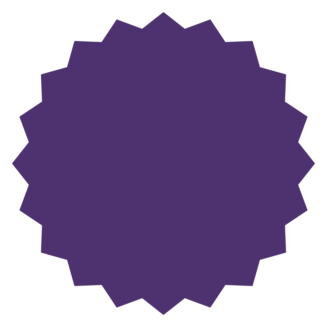 A purple starburst with "Coming Soon" written inside of it for group classes at Strong Roots OT in south NJ & Philadelphia for maternal health and infant/pediatric occupational therapy services.