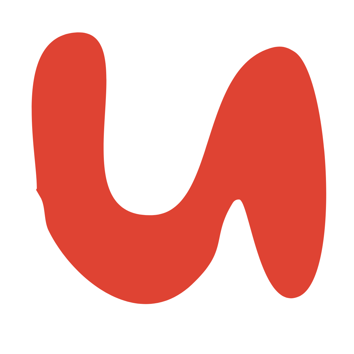 A stylized abstract red shape that looks like a lowercase "u" to represent Strong Roots OT where we provide maternal health & pediatric occupational therapy services for women & kids in south New Jersey & Philadelphia.