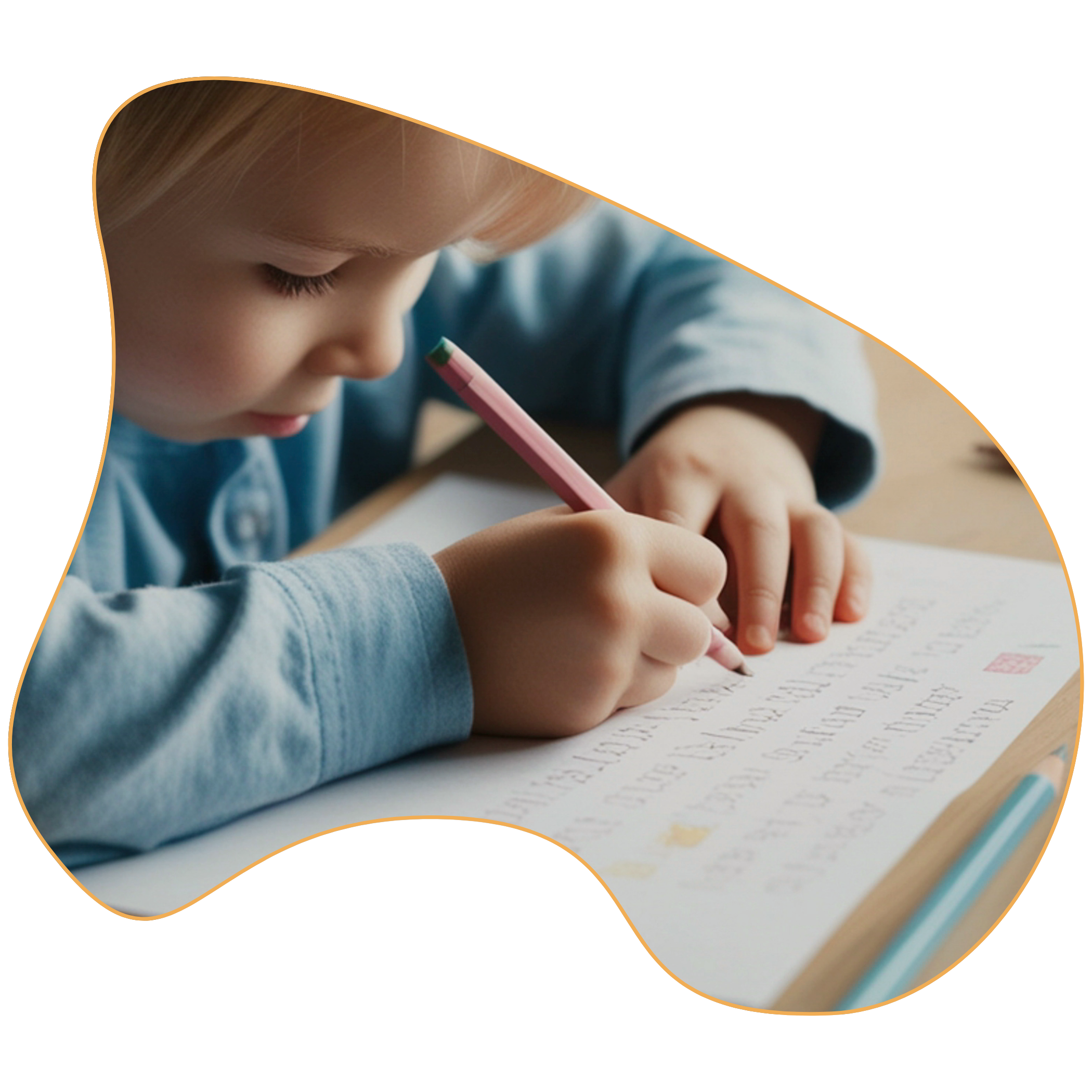 A child writing with their right hand using a pencil. At Strong Roots OT in South NJ & Philadelphia, our occupational therapists focus on fine motor skills for young children and handwriting skills for school.