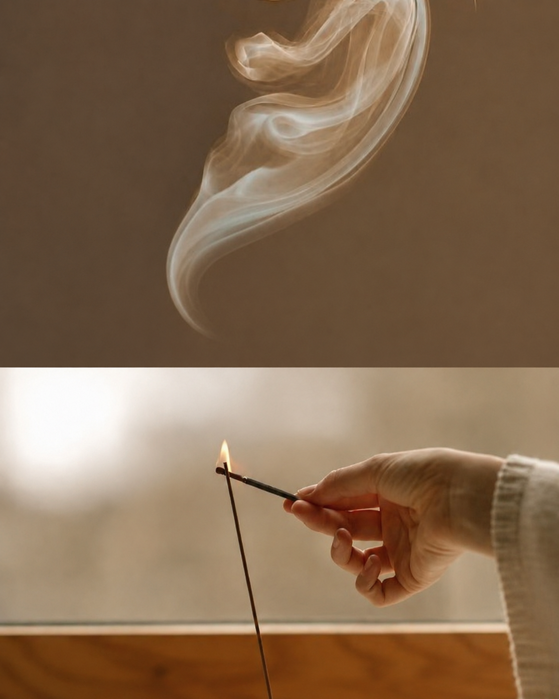 A hand holding a lit matchstick with a small flame, with smoke rising up from it.