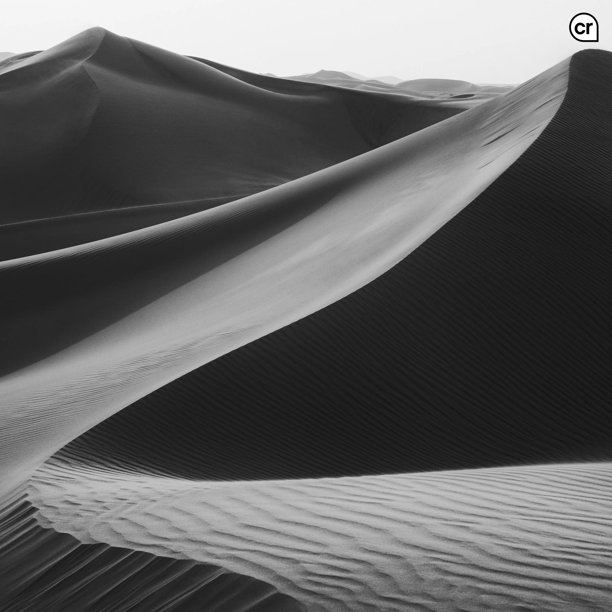 Black and white photograph of the dunes at Qasr al Sarab, Abu Dhabi, UAE. Made by Indigenous Design and Photography Ltd.