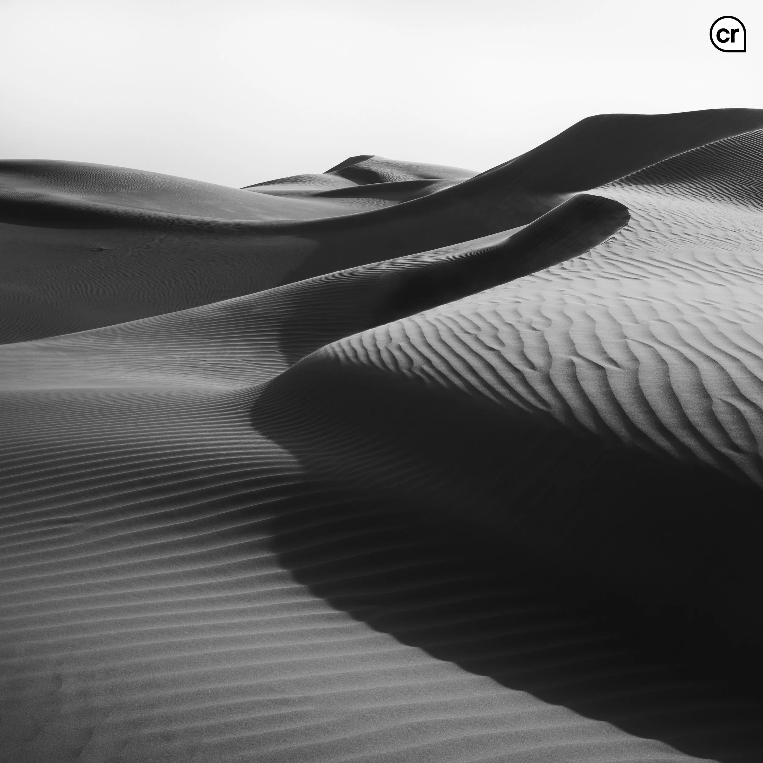Black and white photograph of the dunes at Qasr al Sarab, Abu Dhabi, UAE. Made by Indigenous Design and Photography Ltd.