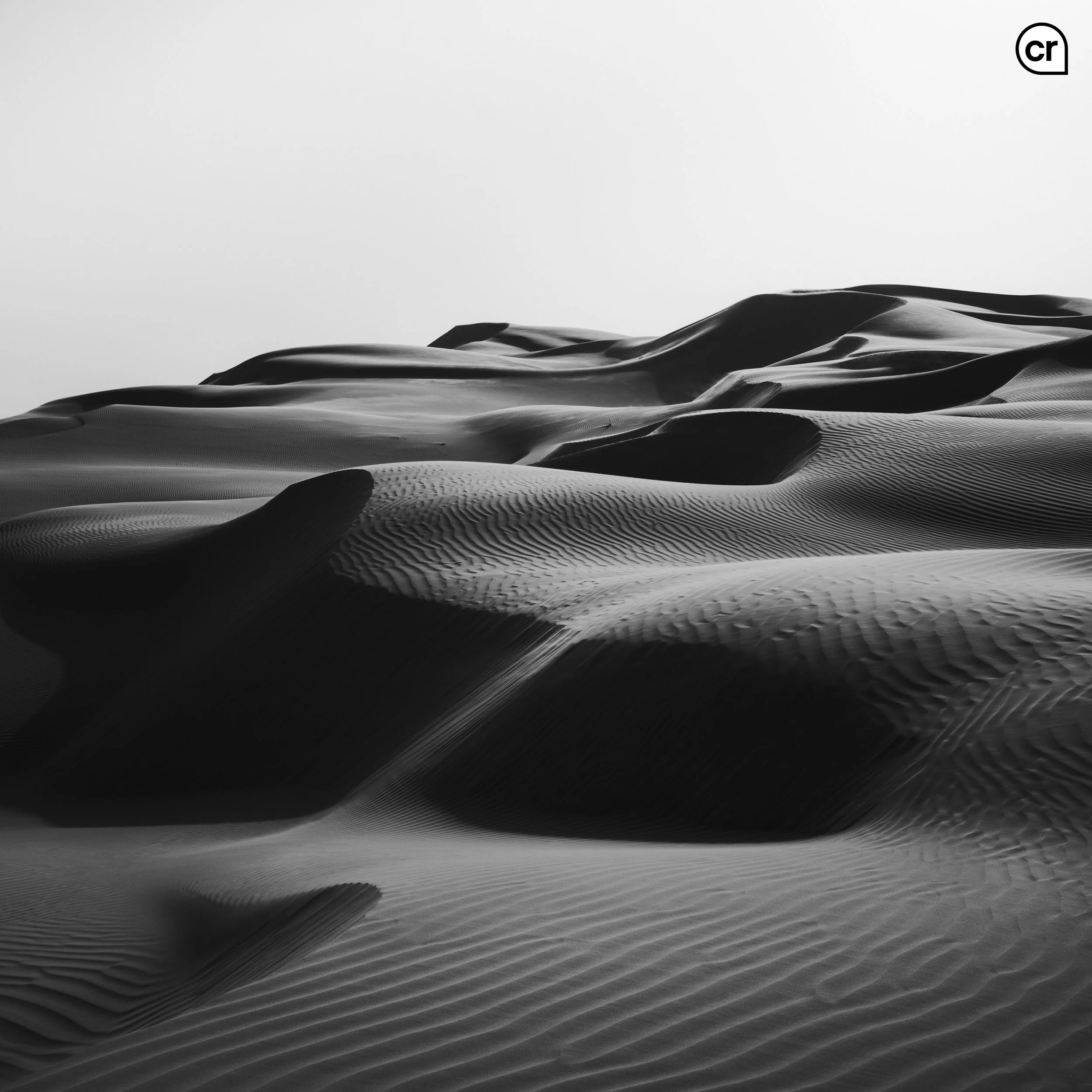 Black and white photograph of the dunes at Qasr al Sarab, Abu Dhabi, UAE. Made by Indigenous Design and Photography Ltd.