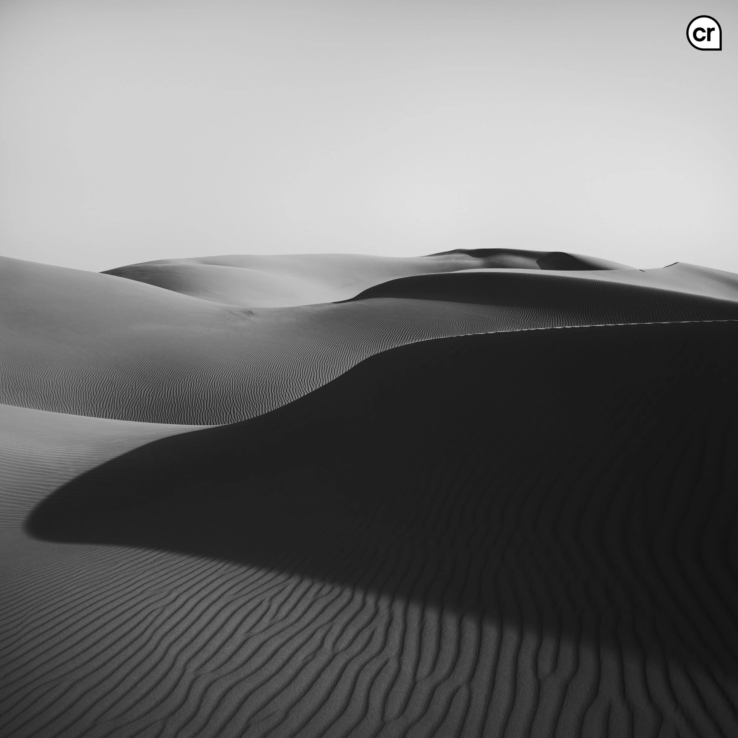 Black and white photograph of the dunes at Qasr al Sarab, Abu Dhabi, UAE. Made by Indigenous Design and Photography Ltd.