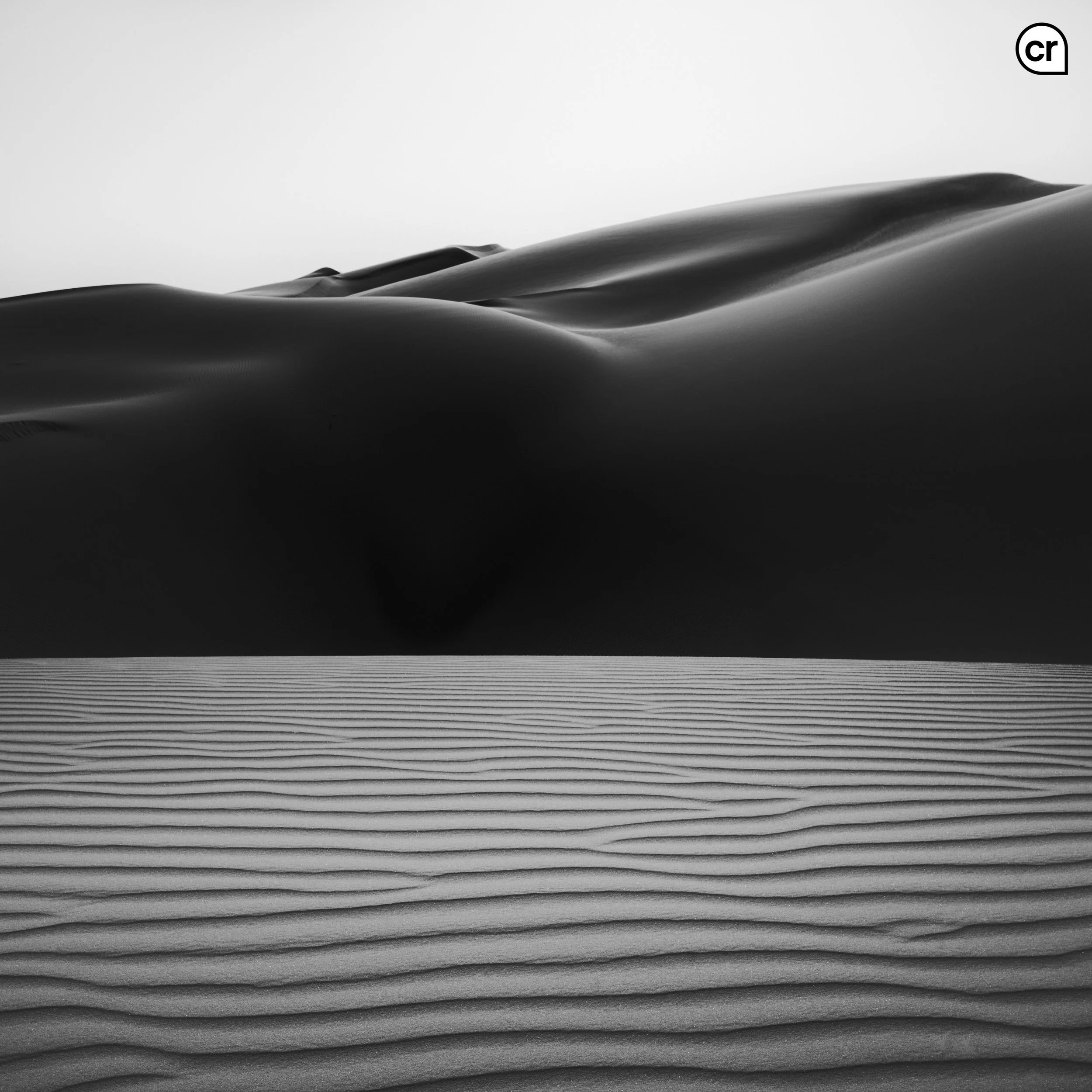 Black and white photograph of the dunes at Qasr al Sarab, Abu Dhabi, UAE. Made by Indigenous Design and Photography Ltd.