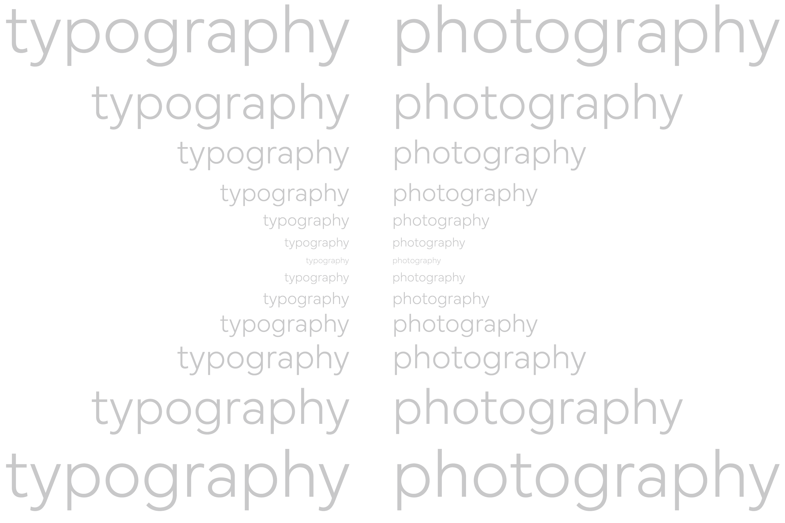 Graphic device of the Visual design service, a vanishing point of the w words "typography" and "photography". Made by Indigenous Design and Photography Ltd.