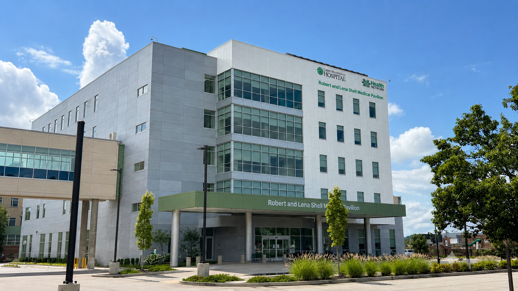Exterior view of the Robert and Lena Shell Medical Pavilion hospital building