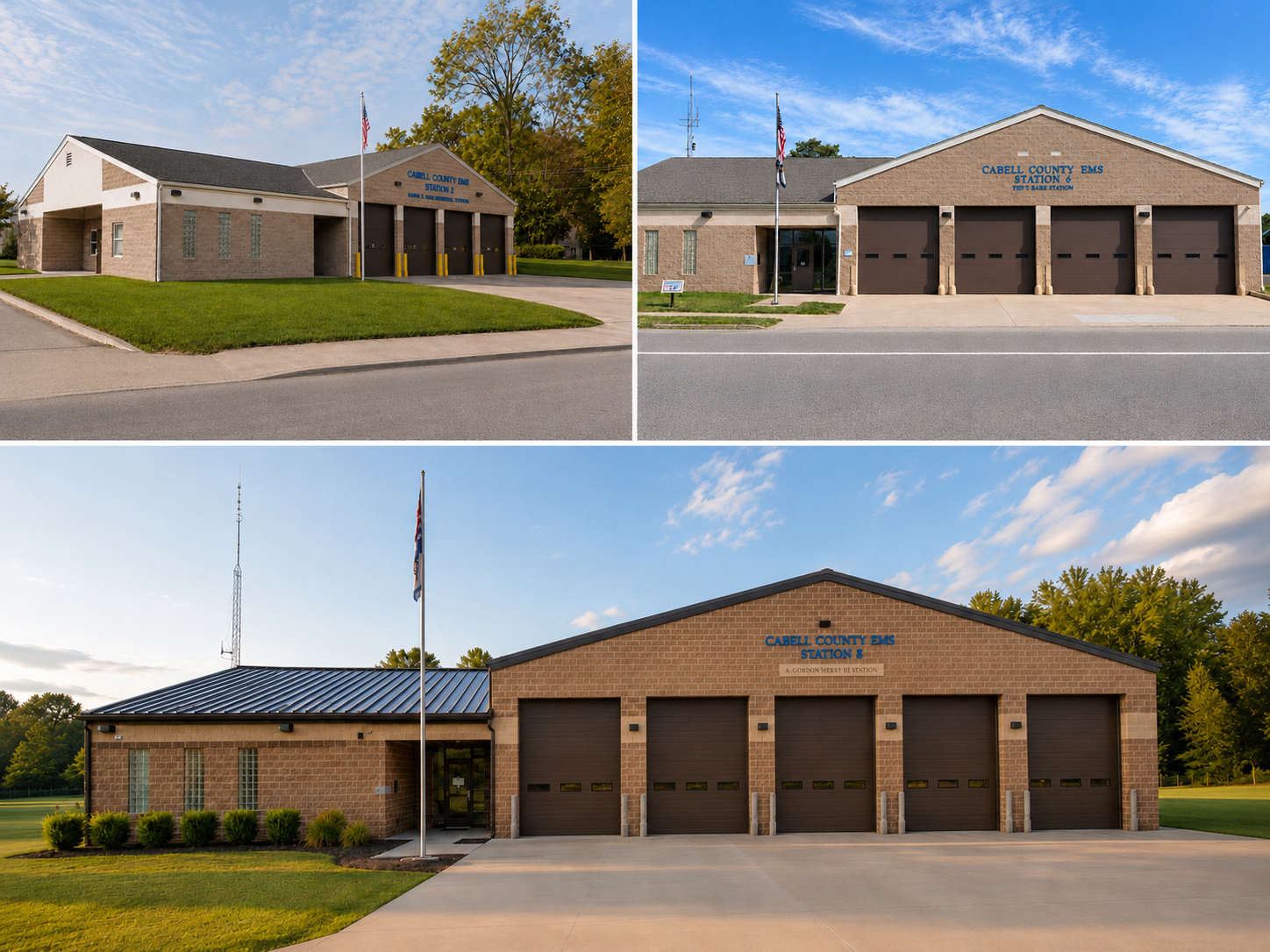 Collage of Cabell County EMS Stations 2, 6, and 8 in Cabell County, West Virginia.
