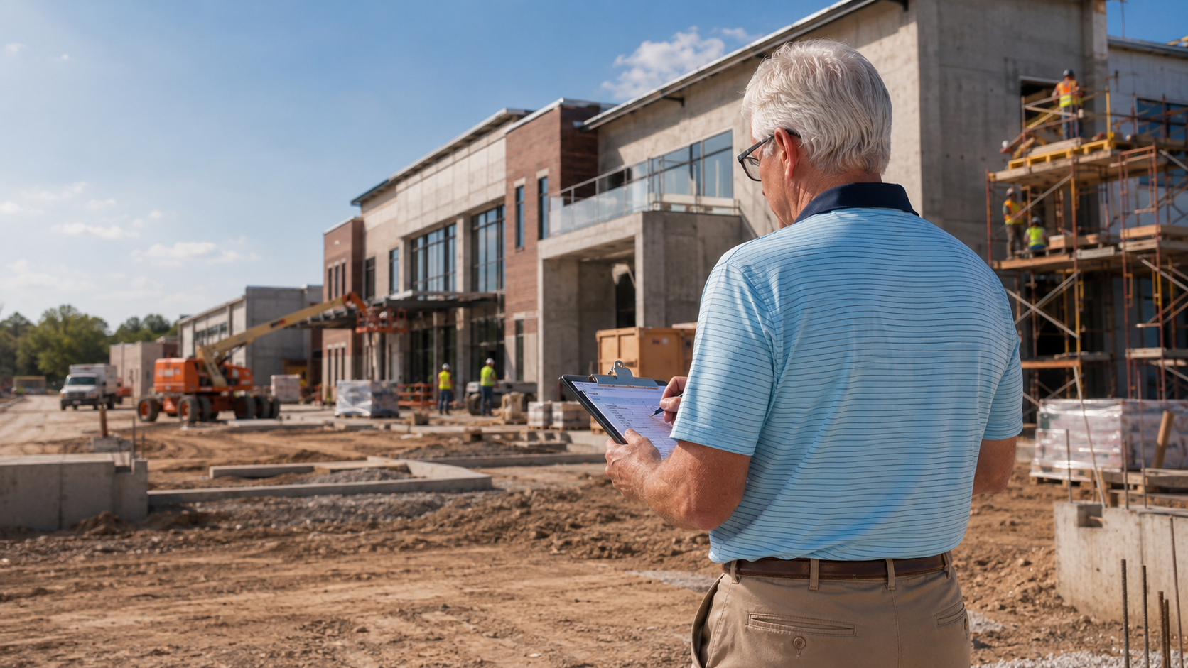 Sean Adkins performing construction oversight during an active commercial construction project as part of owner's representation services.