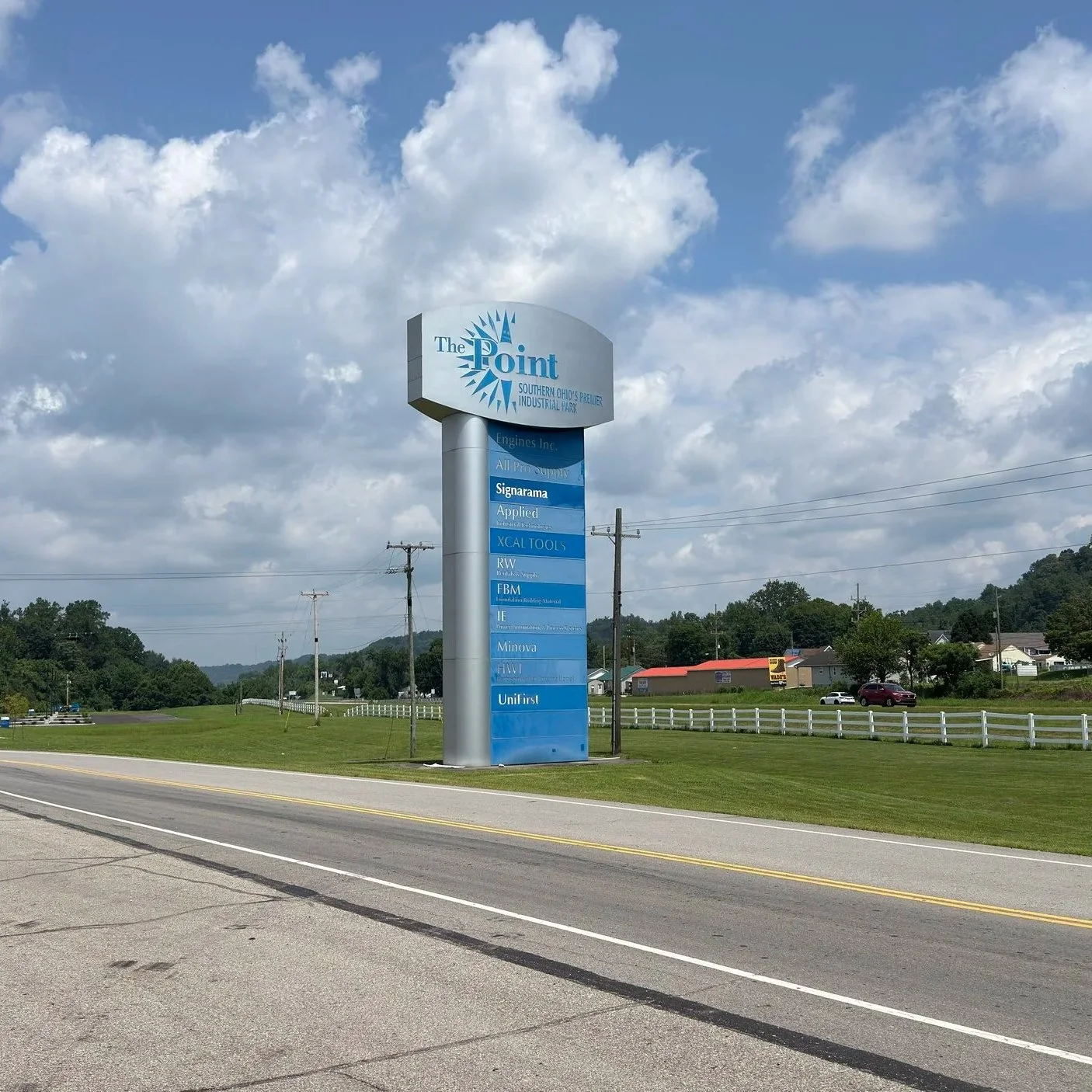 The Point Industrial Park entrance sign in South Point, Ohio, representing economic development and commercial growth in Lawrence County