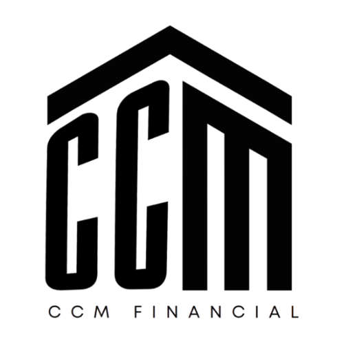 CCM Financial logo, black text with a stylized house outline above