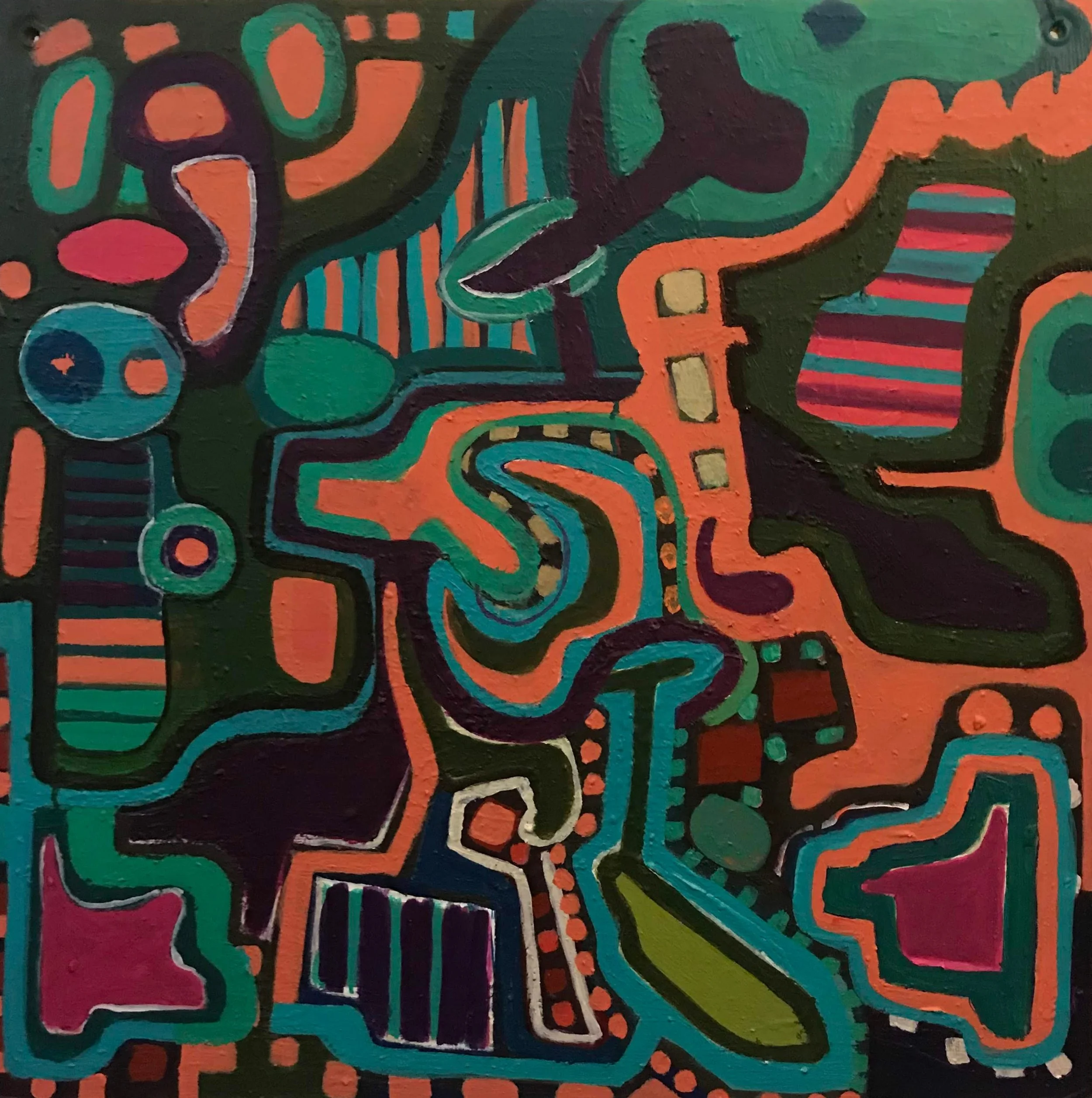 Mind Map, 3.5'x3.5', acrylic on board, 2019