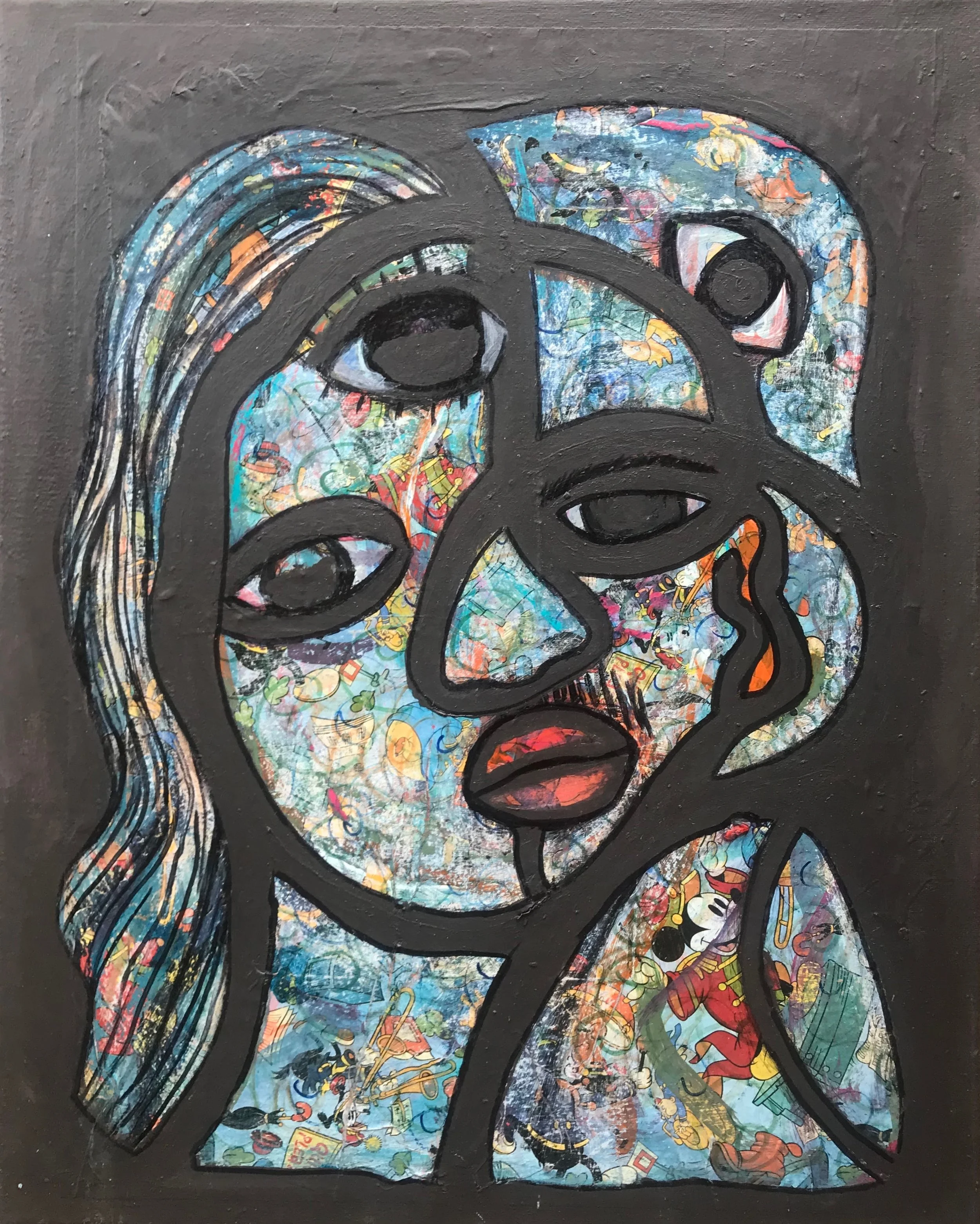 Wondrous Face(s), mixed media, 16x20, 2020
