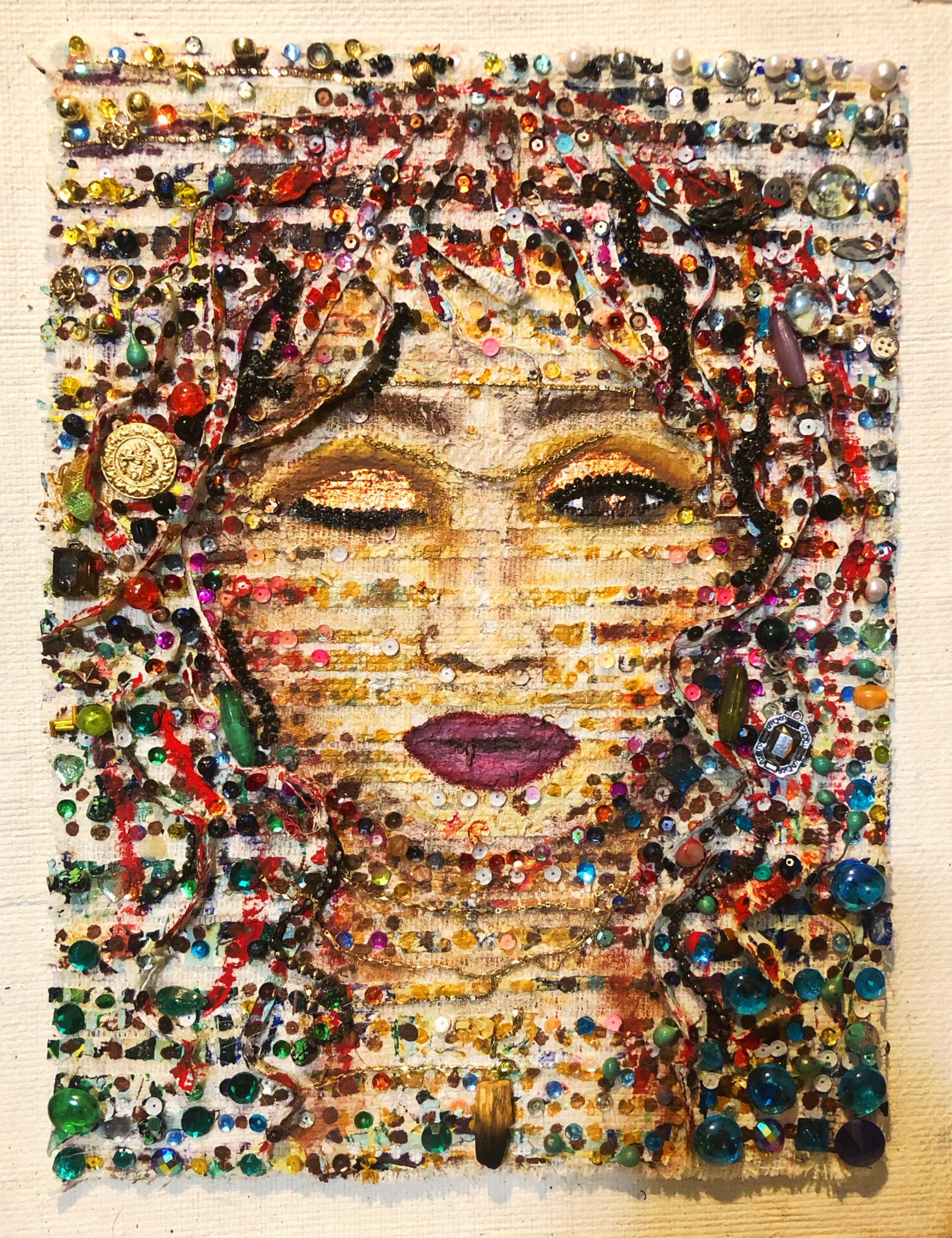 Tesoro, mixed media in framed panel, 14x18