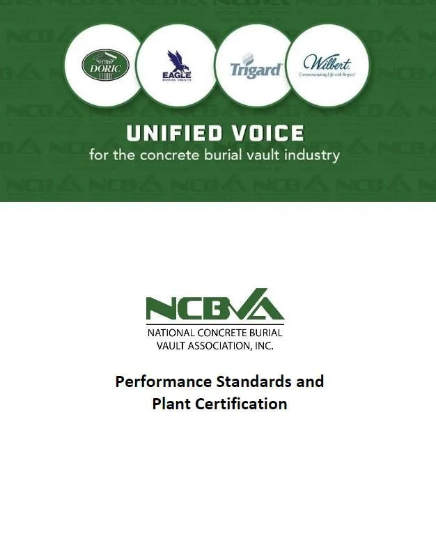 NCBVA Performance Standards and Plant Certification document featuring Doric, Eagle, Trigard, and Wilbert logos