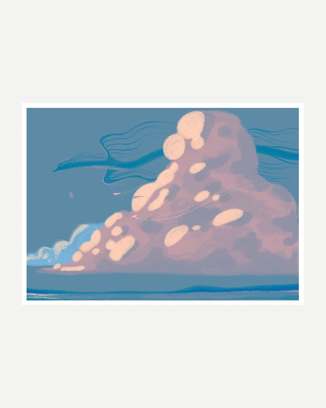 Derni&egrave;re carte postale du mois d'ao&ucirc;t 💌
On dit au revoir au mois o&ugrave; tout est suspendu sur une image dans les airs. 🌫️🪂
.
.
.
.
#digitalillustration #procreatedrawing #landscapepainting #flyingdragon