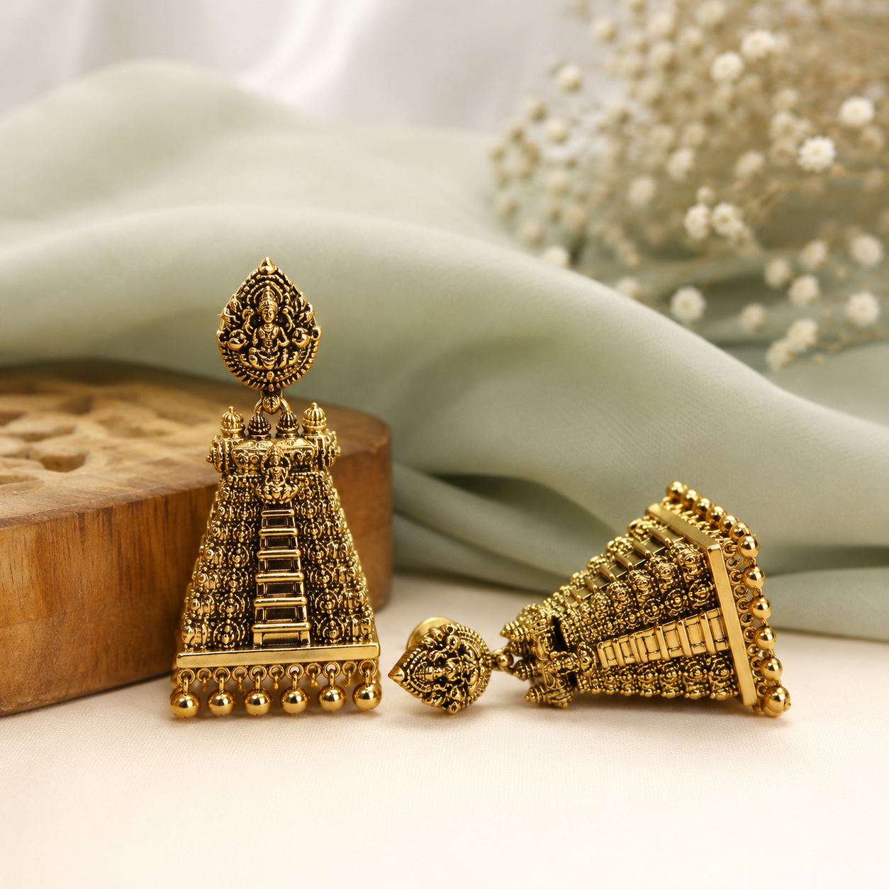 Heritage Kopuram Jhumka - Golden Drop