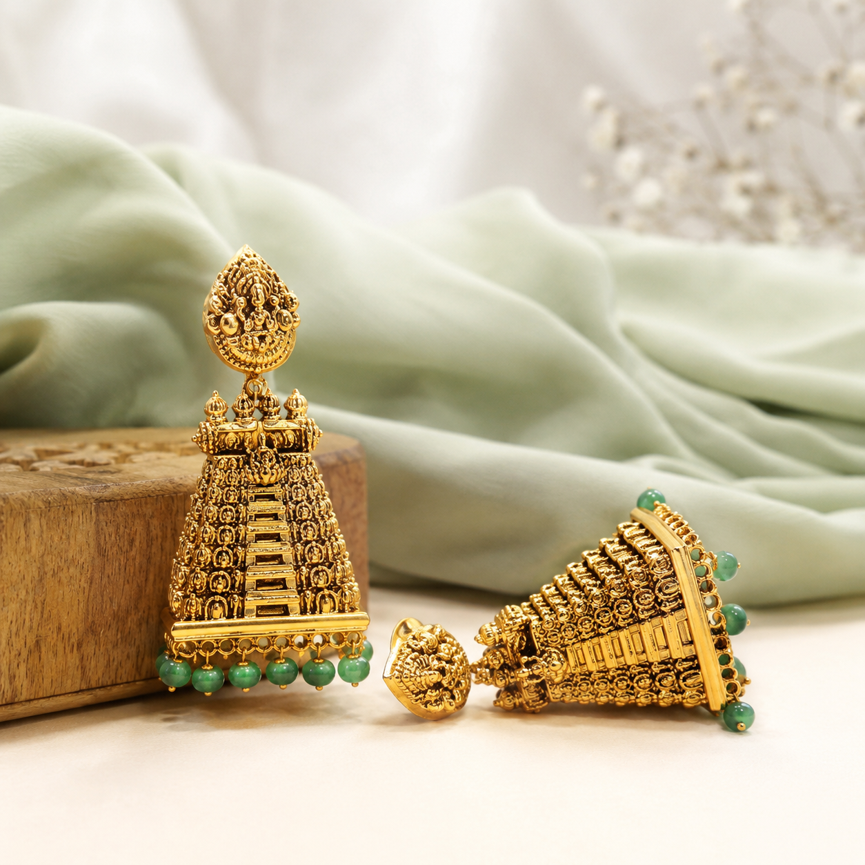 Heritage Kopuram Jhumka - Mint Drop