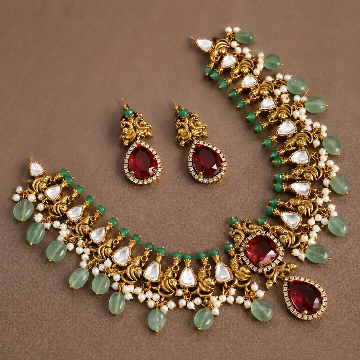 Peacock Stone Drop Necklace Set